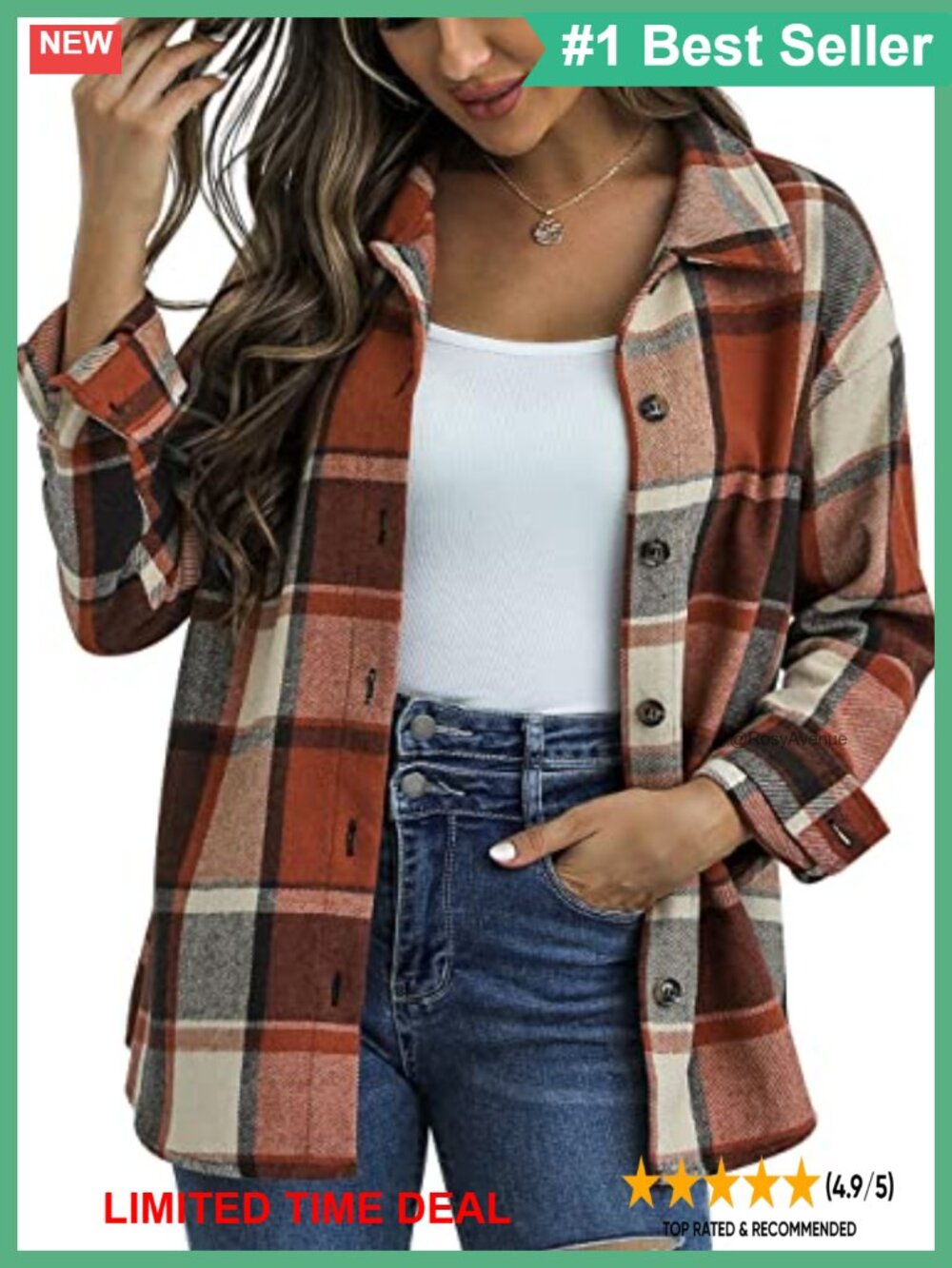 Women's Plaid Flannel Shacket Button Down Shirt Jacket Relaxed Fit